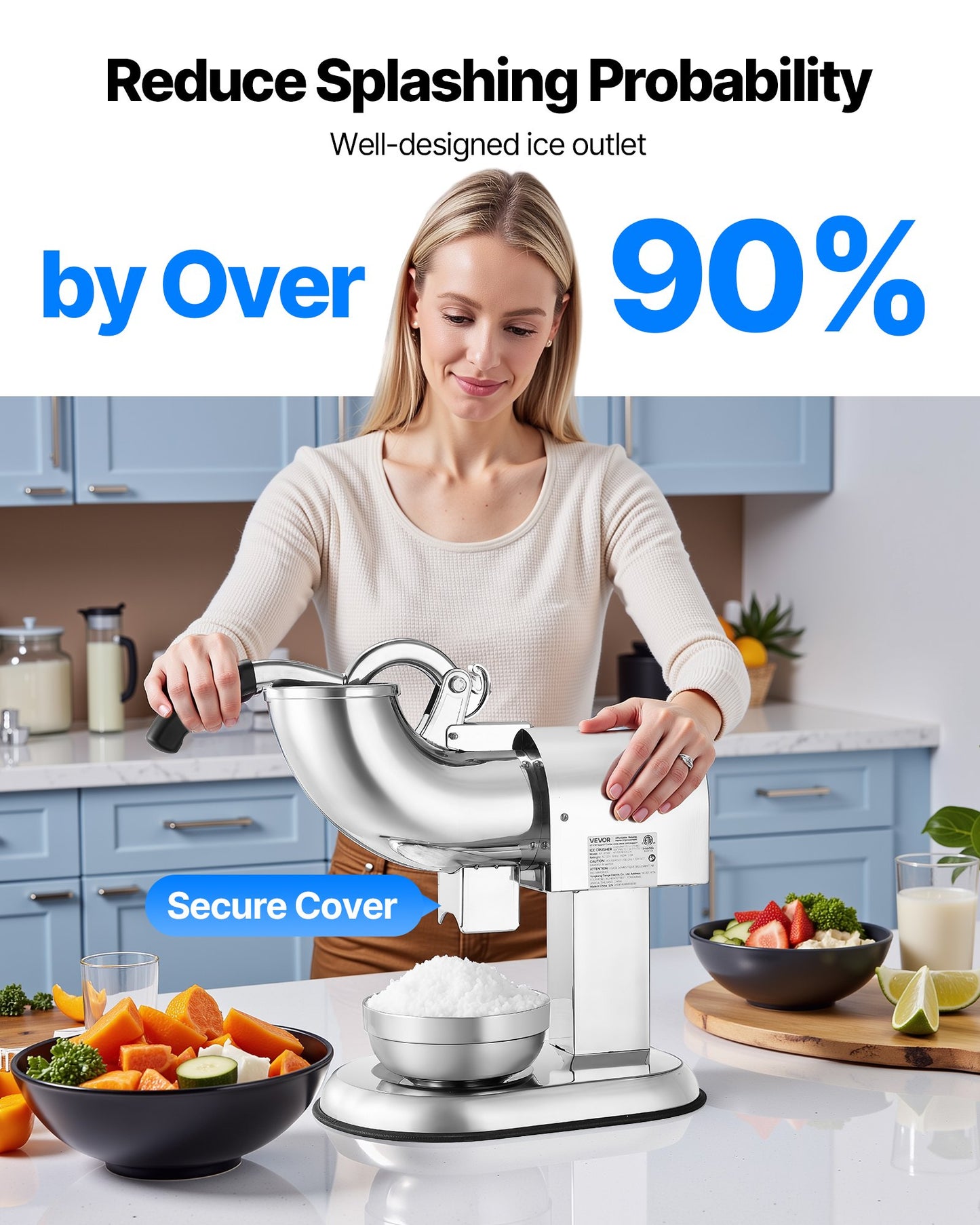 Electric Ice Crusher 440LBS/H Snow Cone Maker Shaved Ice Machine Silver