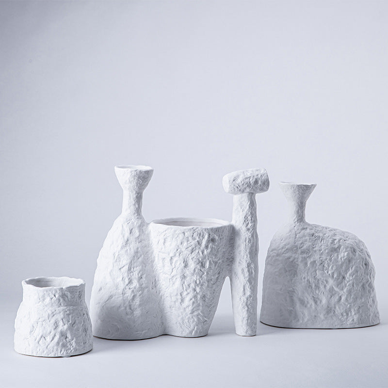 Geometric Flower Ceramic Vase - Modern Black & White Decor