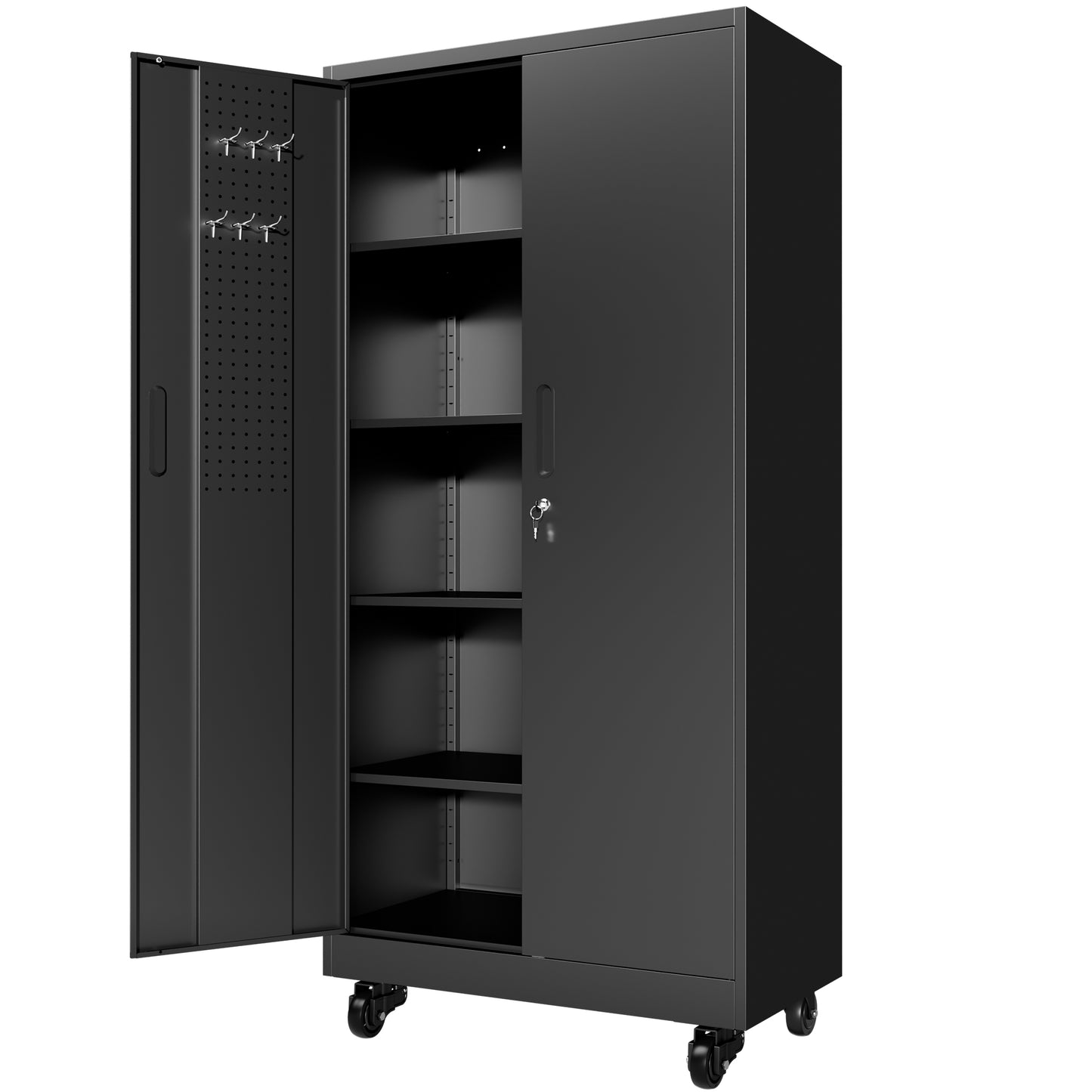 Heavy Duty Metal Storage Cabinet With Doors And Wheels, 71 Tall