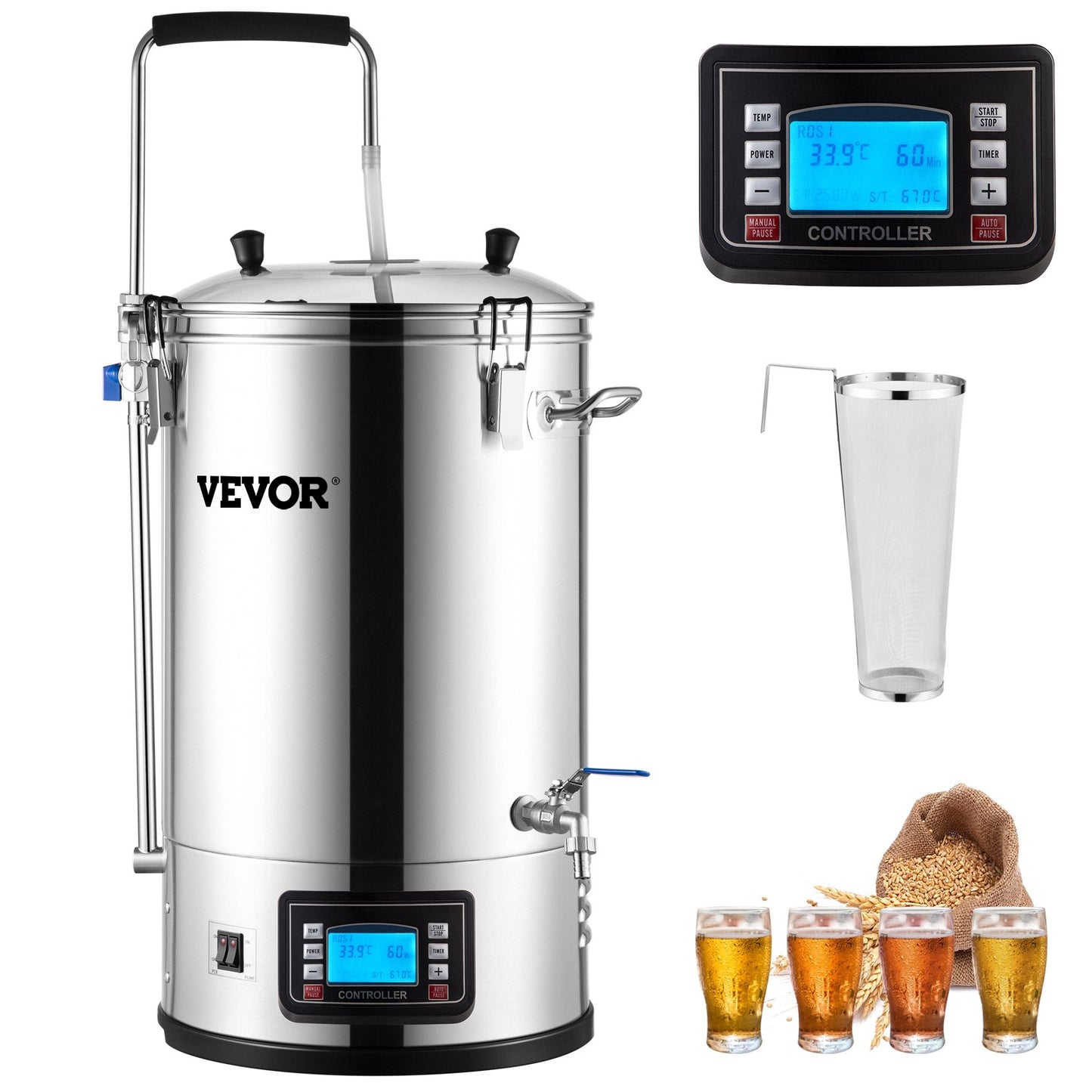 Electric Home Brewing System 9.2 Gal/35L Stainless Steel Beer Maker with Digital Control