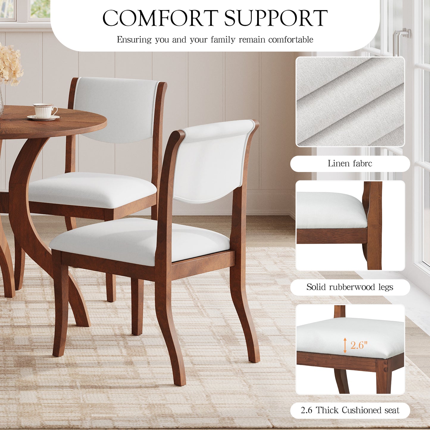 Round Walnut Dining Table Set with 2 Chairs - Traditional Design