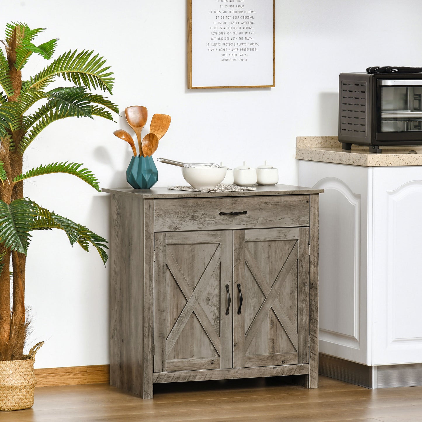 Farmhouse Buffet Cabinet with Barn Doors and Storage - Gray