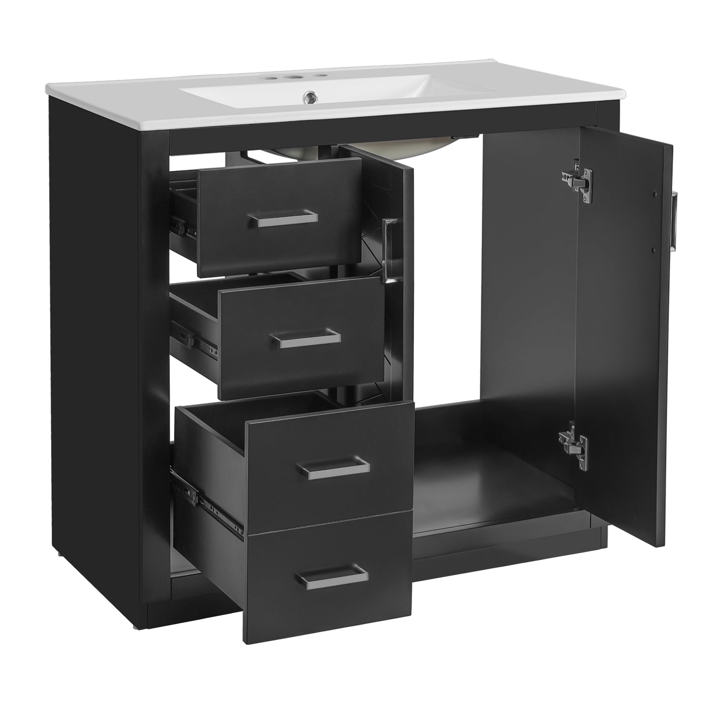 36-Inch Black Bathroom Vanity with Ceramic Sink & Soft-Close Drawers