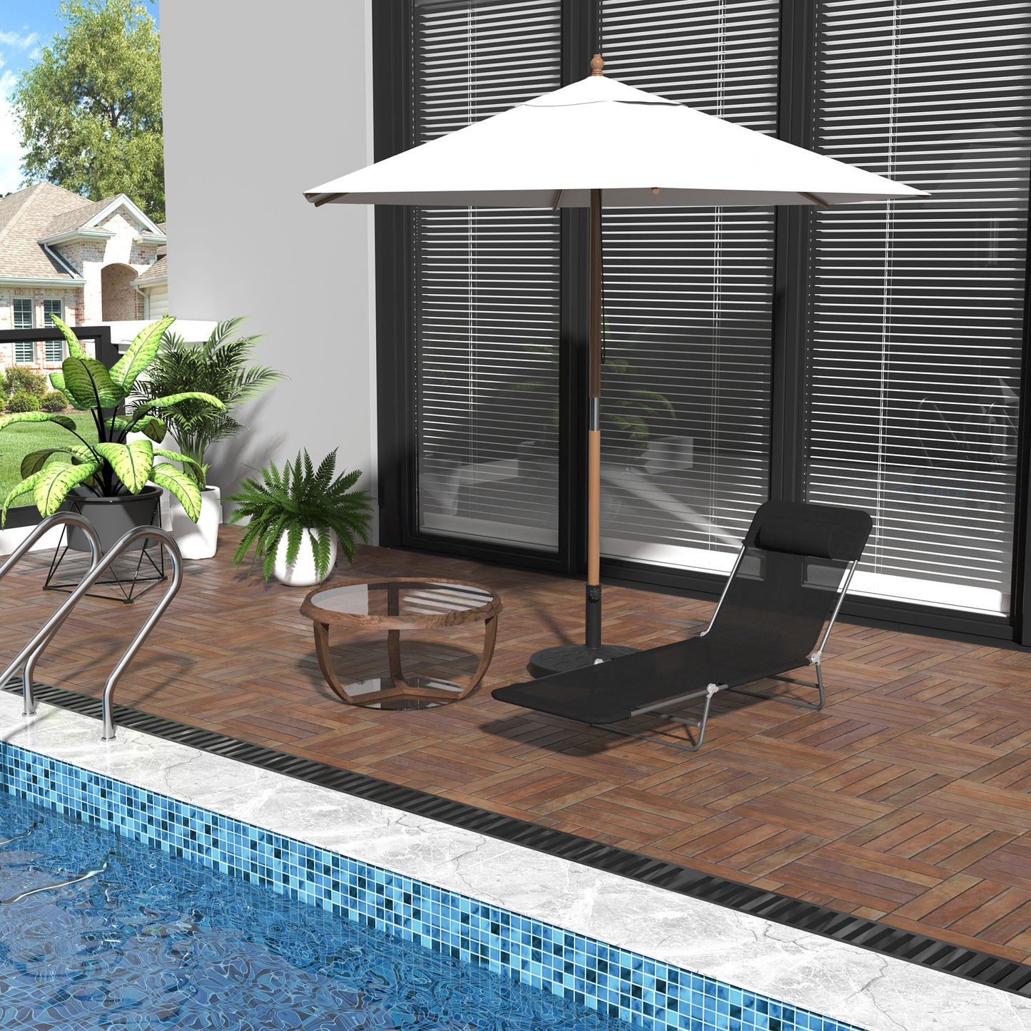 Folding Chaise Lounge Chair - Outdoor Reclining Pool Chair with Pillow, Black