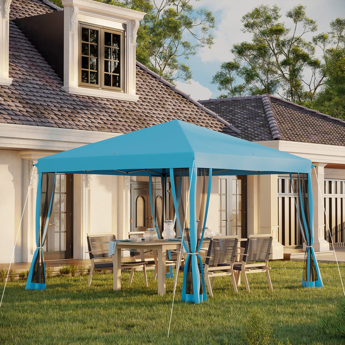 10x10 Pop Up Canopy Tent with Netting & Carry Bag - Light Blue