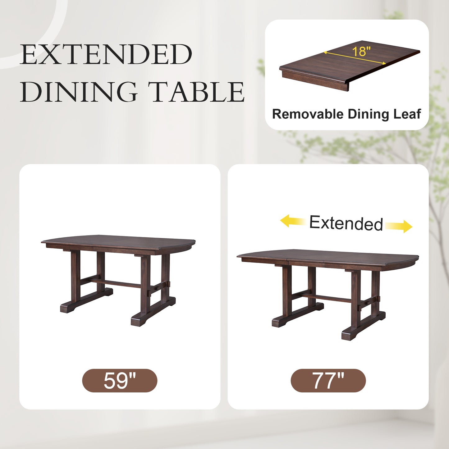 59 -77 Extendable Dining Table, Farmhouse Wooden Kitchen Table With