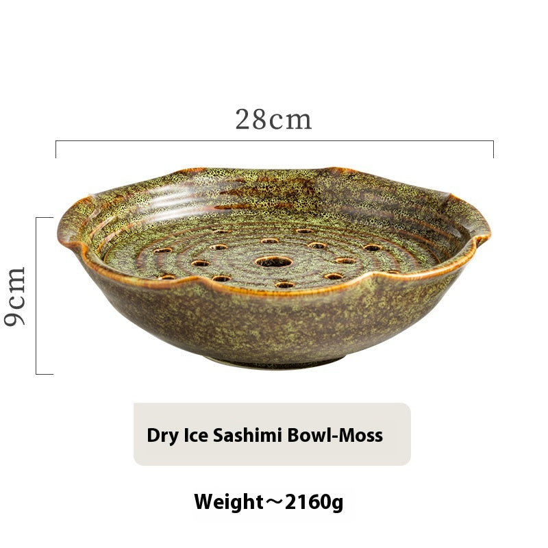 Ceramic Sashimi Plate with Dry Ice Effect - 11 Inch Seafood Dish
