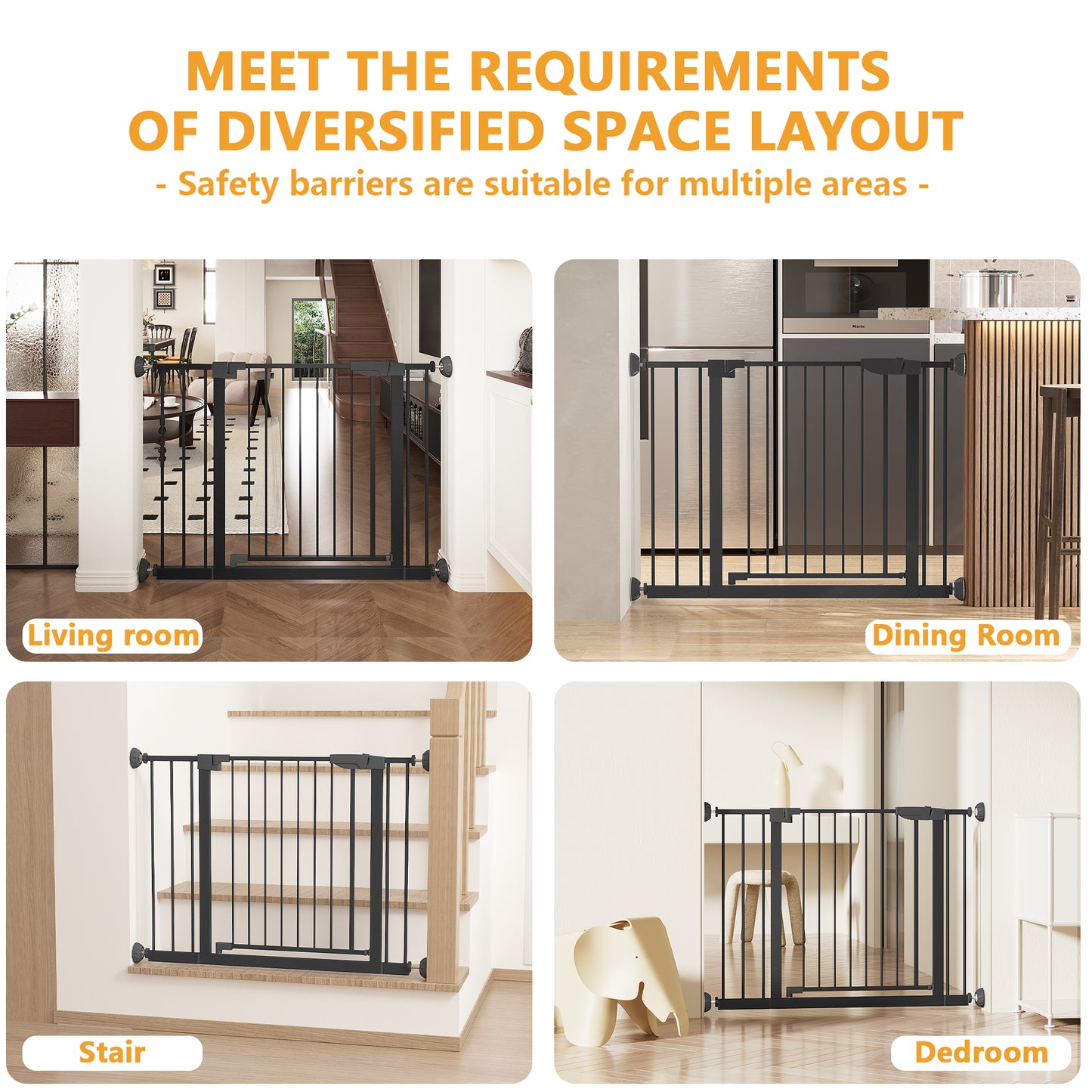 Pressure Mounted Baby Gate with Walk-Through Design - Black