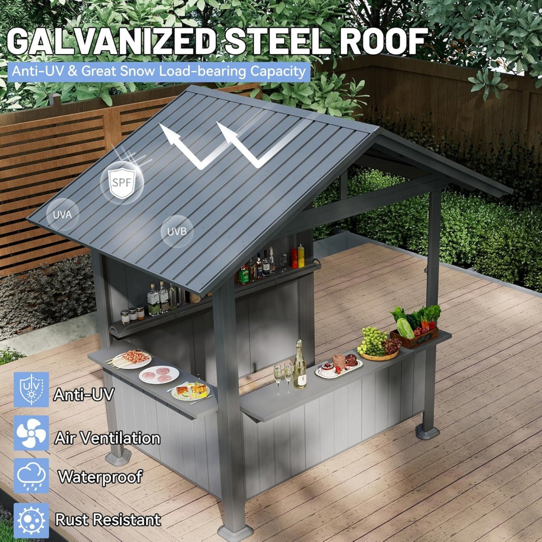 9.4X6.2 FT Hardtop Grill Gazebo, Gable Outdoor Gazebo With Storage