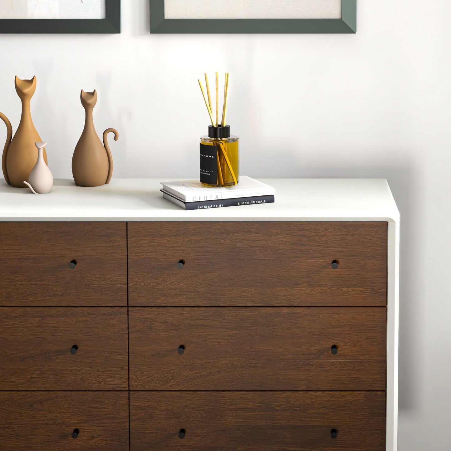 Mid Century Modern White Dresser 6 Drawer Storage Solution In Solid
