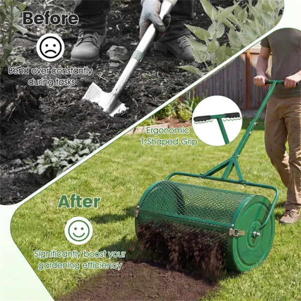 24" Lawn Compost Spreader with Height-Adjustable Handle