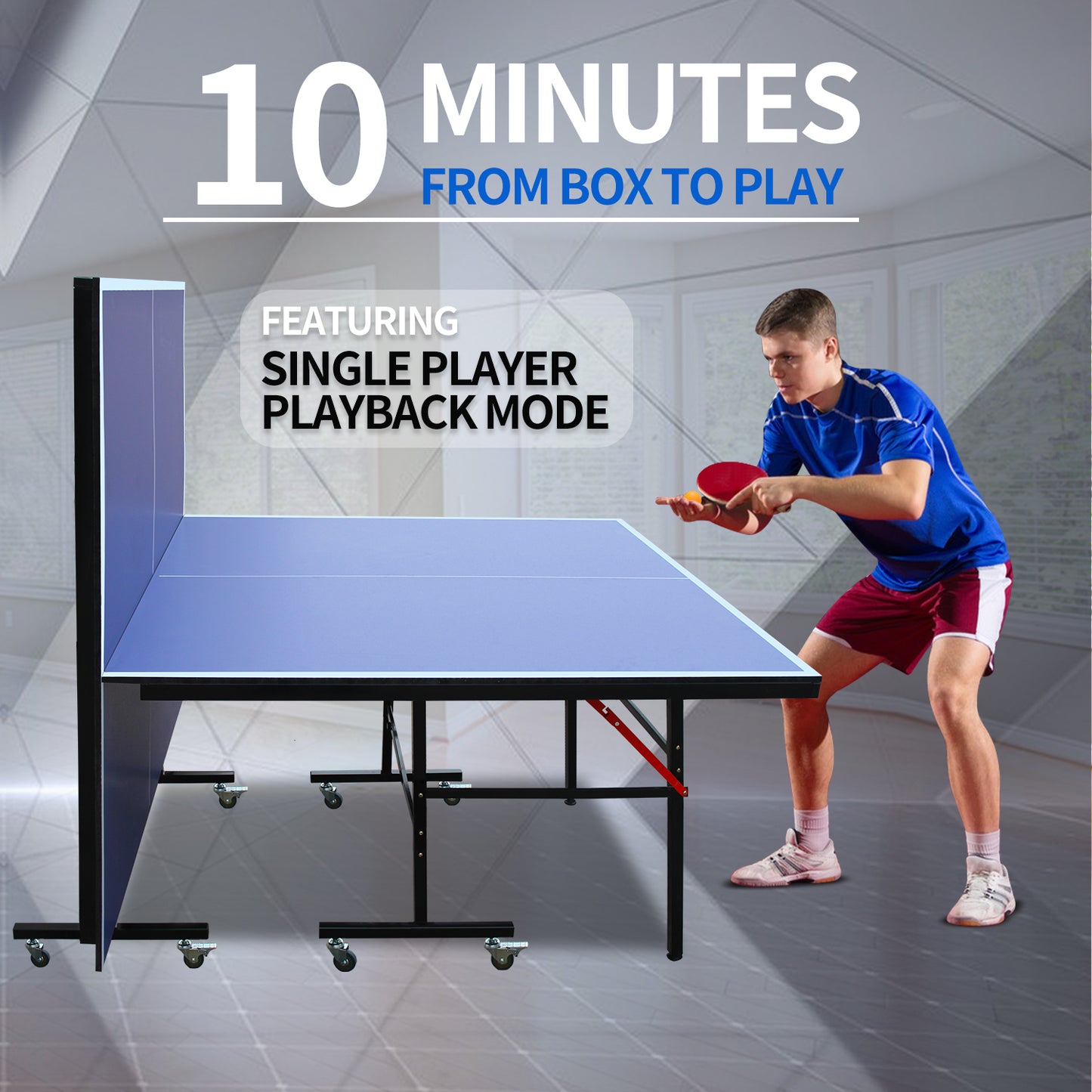 8ft Foldable Indoor Table Tennis Table Set with Paddles & Balls - Blue