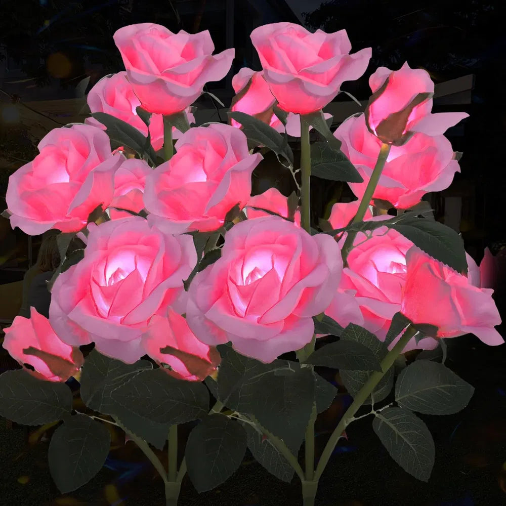 Solar-Powered Rose Lights - 2 Pack Color Changing Garden Stakes