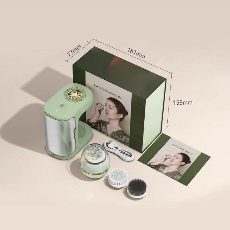 Electric Facial Cleansing Brush Silicone Face Washer Ultrasonic Beauty Instrument - Green