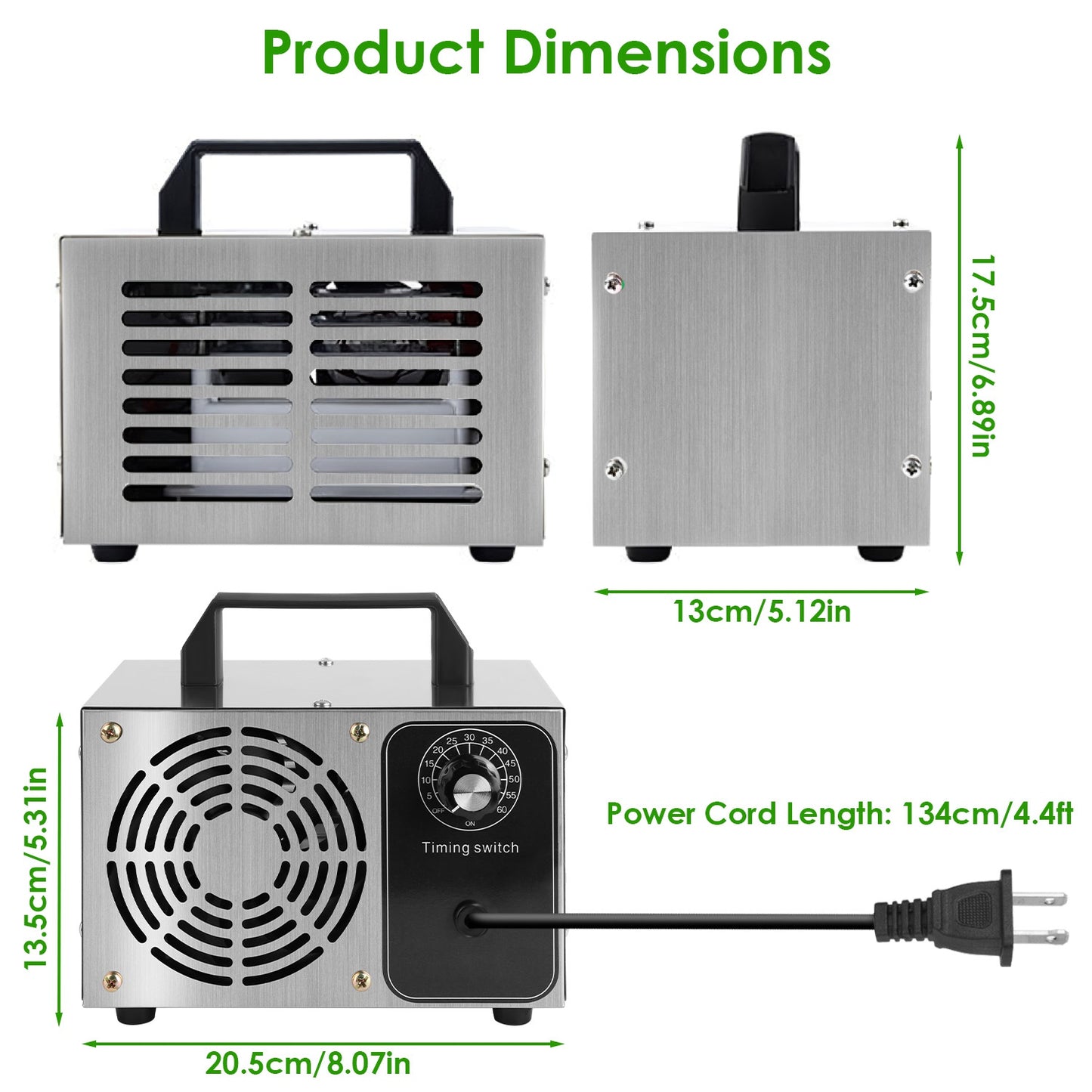 Ozone Generator Air Purifier Odor Eliminator for Large Rooms - 50,000mg/h, Timer, Silver