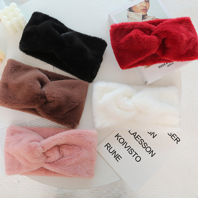 Women's Plush Wide Elastic Knotted Sports Headband - Hair Scarf for Active Wear