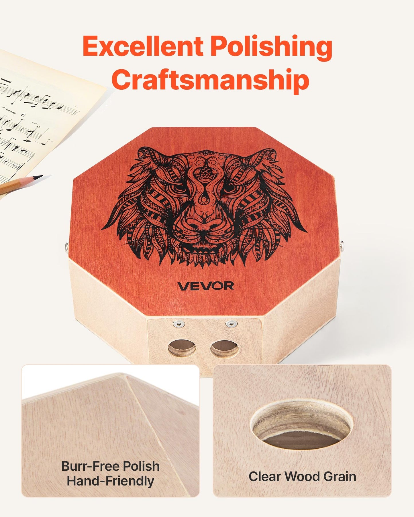 Portable Wooden Cajon Box Drum with Internal Guitar Strings - 11.6 x 11.6 x 4 in