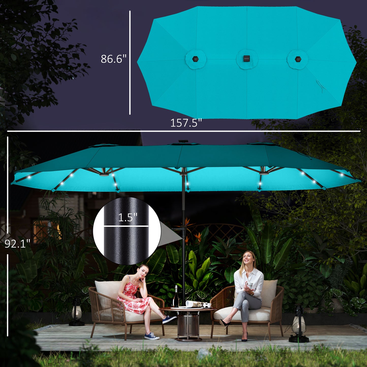 13ft Double-Sided Patio Umbrella with Solar Lights - Blue