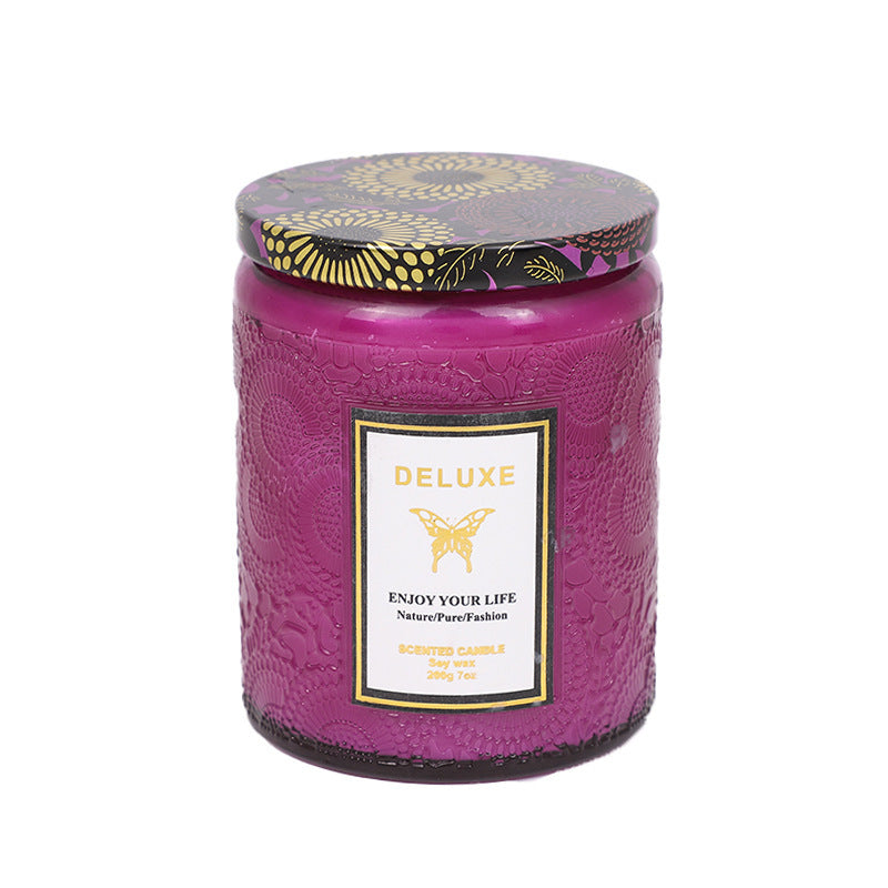 Embossed Glass Aromatherapy Candle - Handmade Fragrance Gift 200g