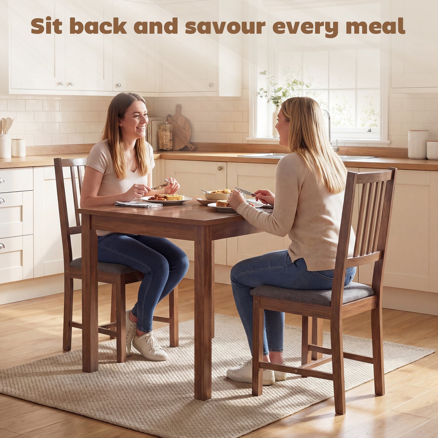 Set of 2 Dining Chairs, Upholstered Slat Back Room Chairs with
