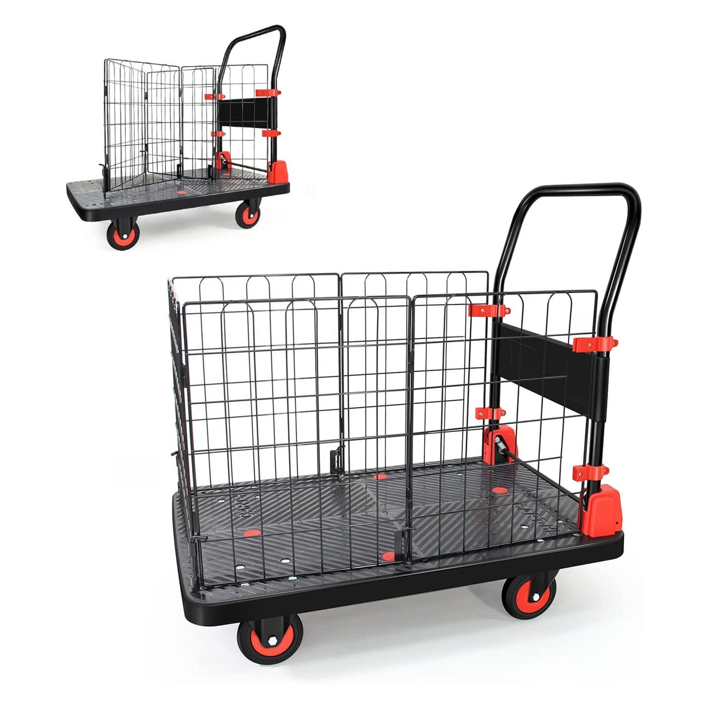 Foldable Platform Hand Truck Cart - 660 Lbs Capacity, Black & Red
