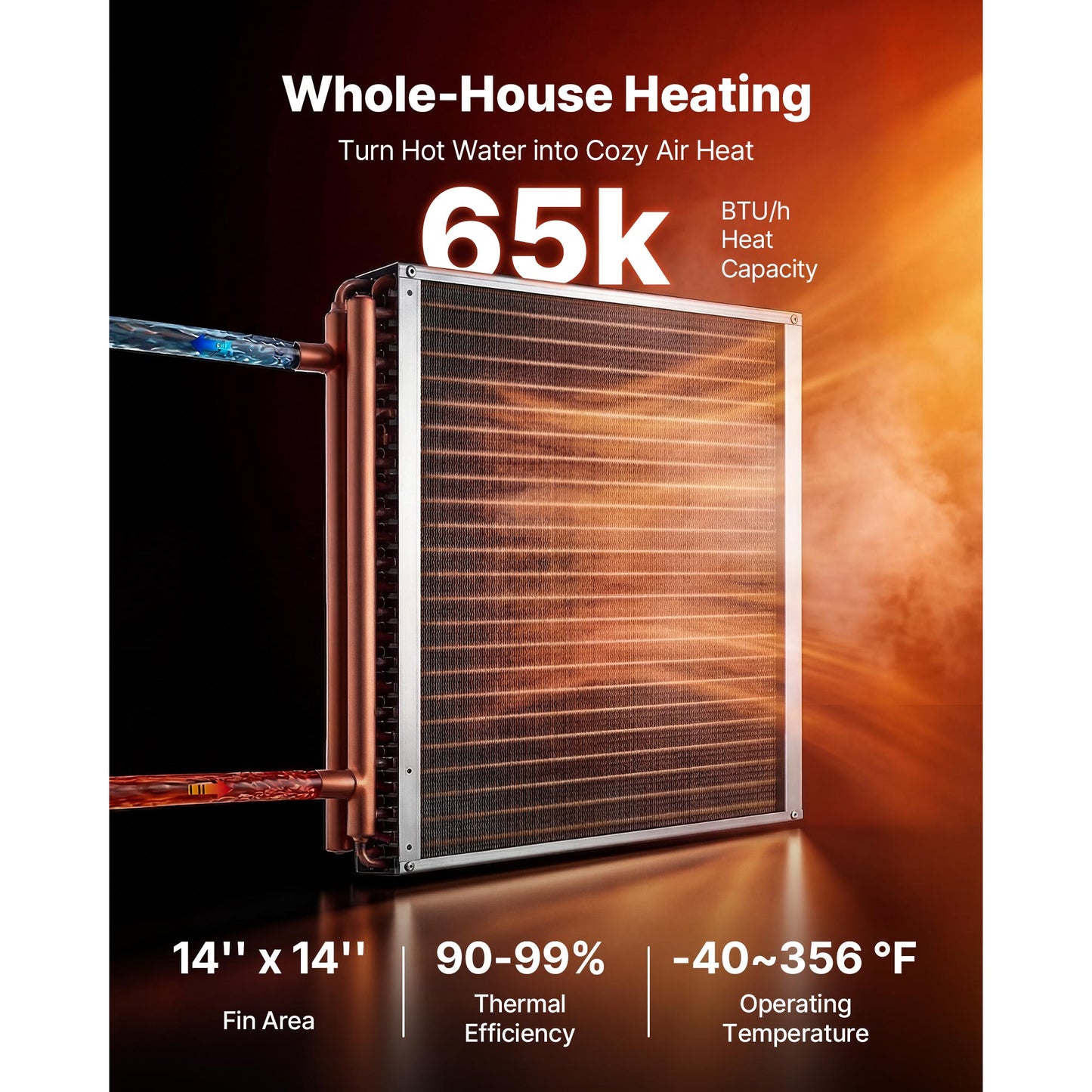 Water to Air Heat Exchanger 14x14 Finned Tube HVAC Copper & Aluminum