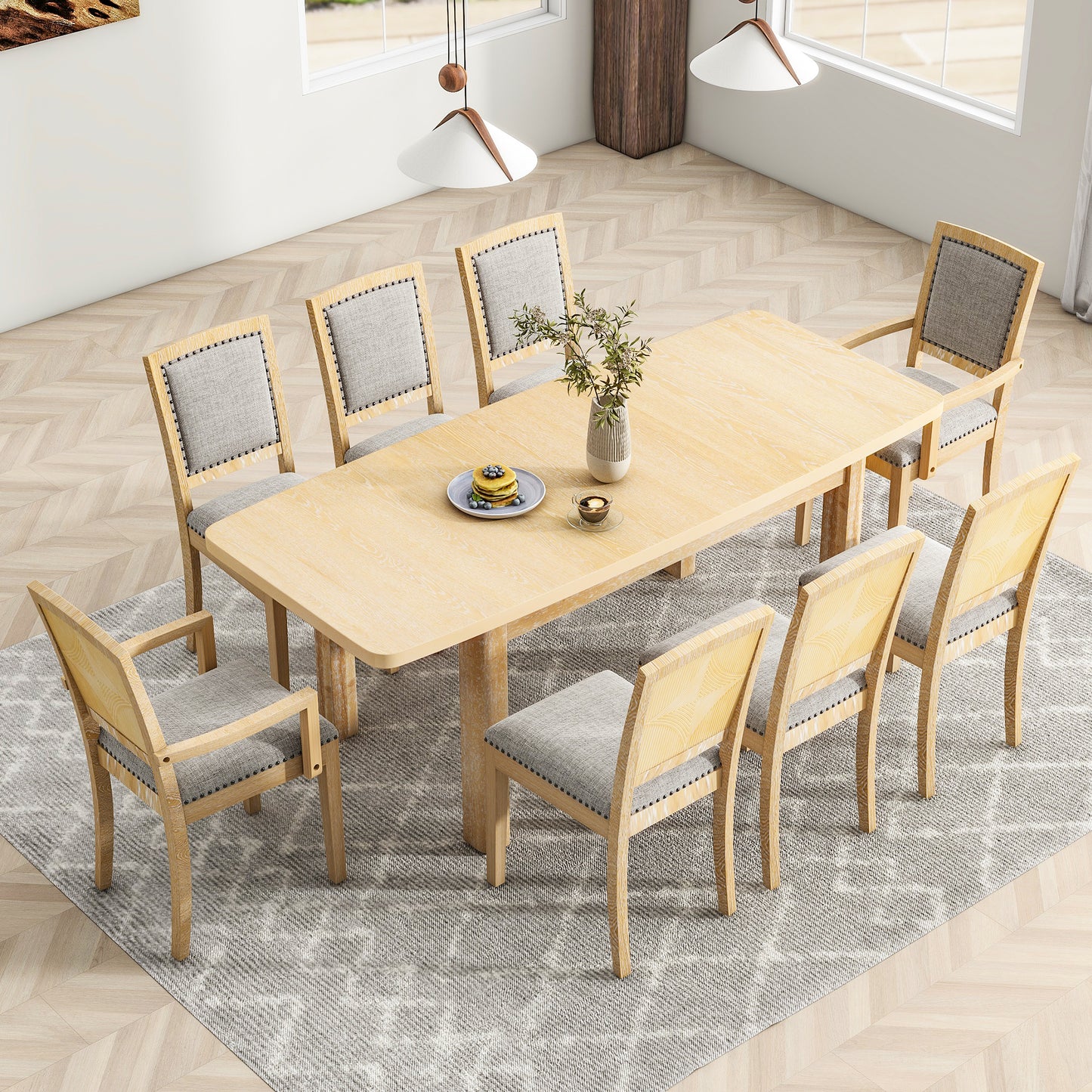 Rustic Extendable Dining Table Set with 8 Chairs - Natural Grey
