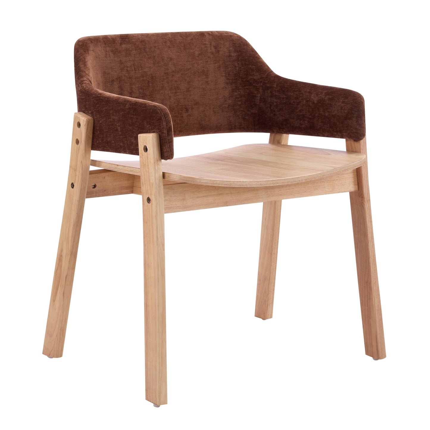 Upholstered Dining Chairs Set of 2 - Brown Fabric & Rubber Wood