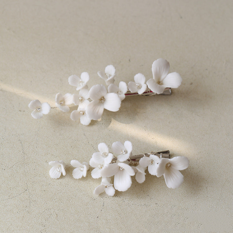 Ceramic Flower Hairpin - Small Delicate Silver Hair Accessory for Women