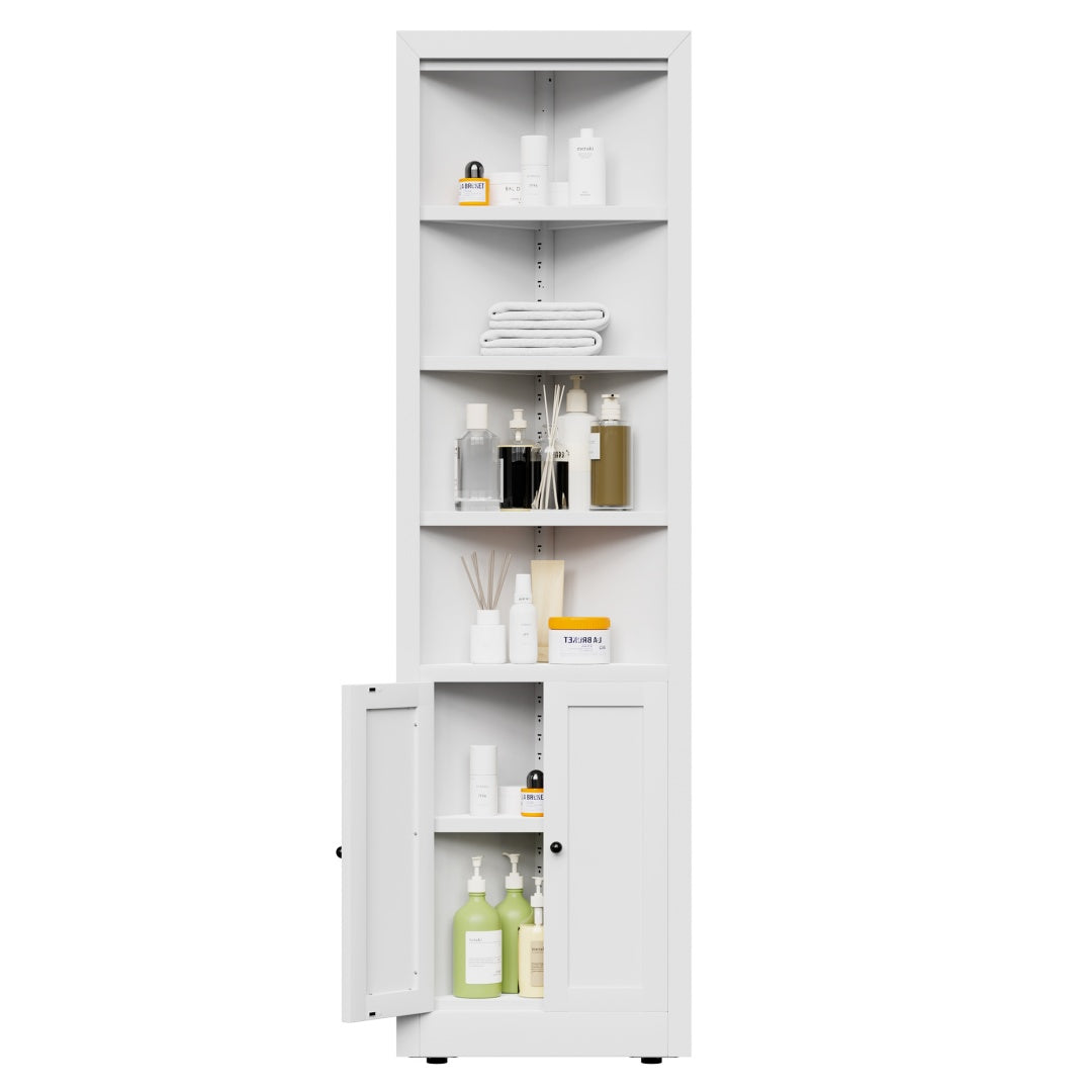 71in Tall Corner Storage Cabinet With 2 Doors, 5-Tier Metal