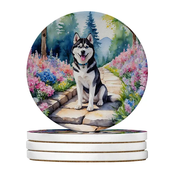 Large Sandstone Coasters Set of 4 - Absorbent Drink Mats with Cork Backing - Dog Breed Silky Terrier Artwork - Gift Ready