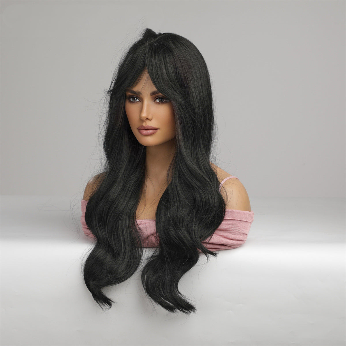 Long Bangs Curly Wig - 26 Inch Synthetic Hair