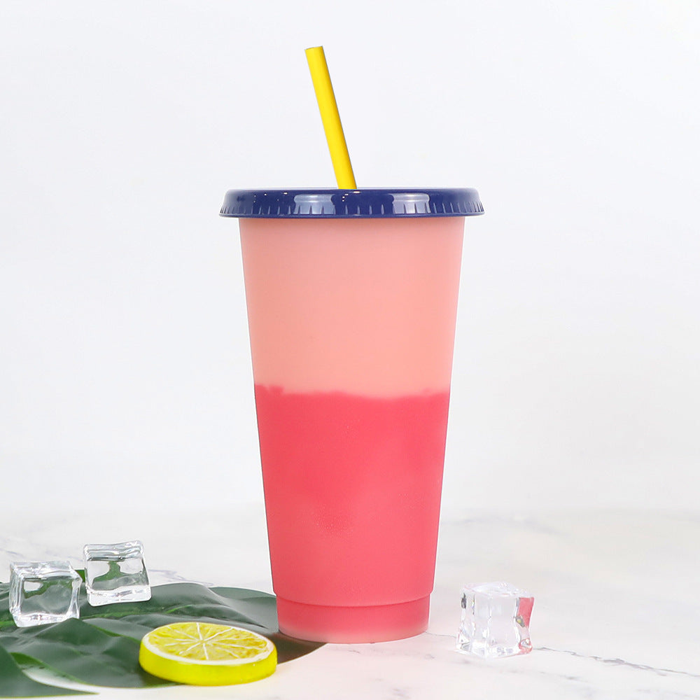 Color Changing Plastic Cup with Straw - Hot & Cold Thermo Drinkware