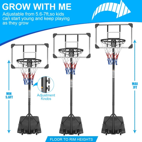 Portable Basketball Goal System with Adjustable Height - 5.6 to 7ft