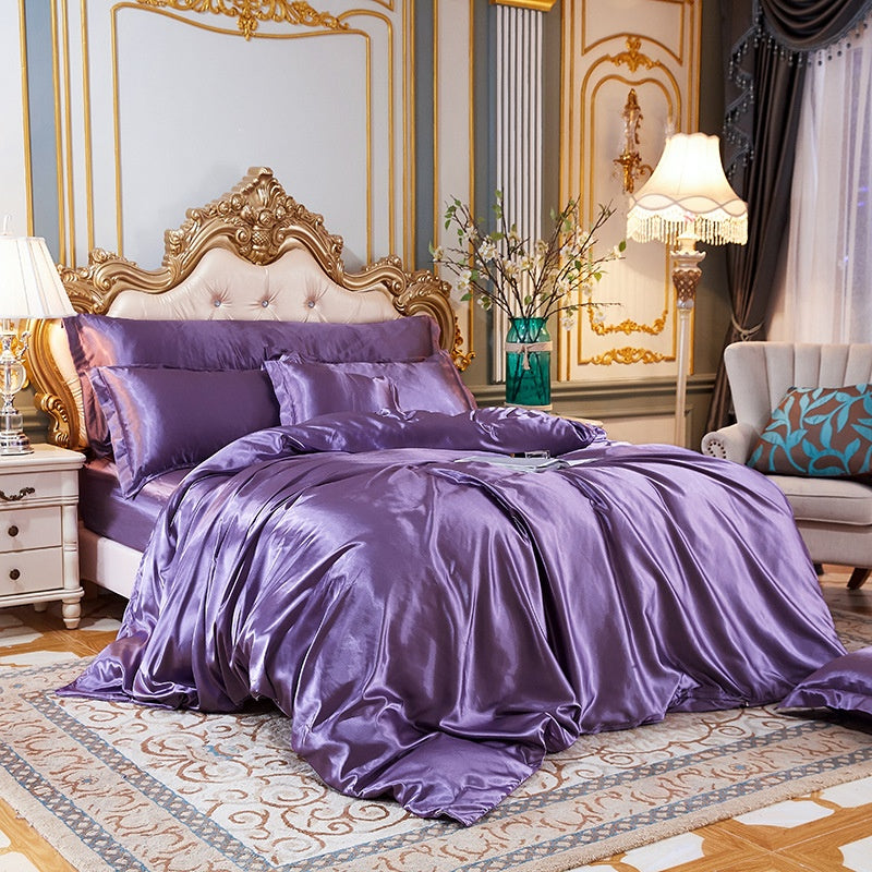 Silky Four-Piece Bedding Set - Quilt Cover Bed Sheet & Fitted Sheet