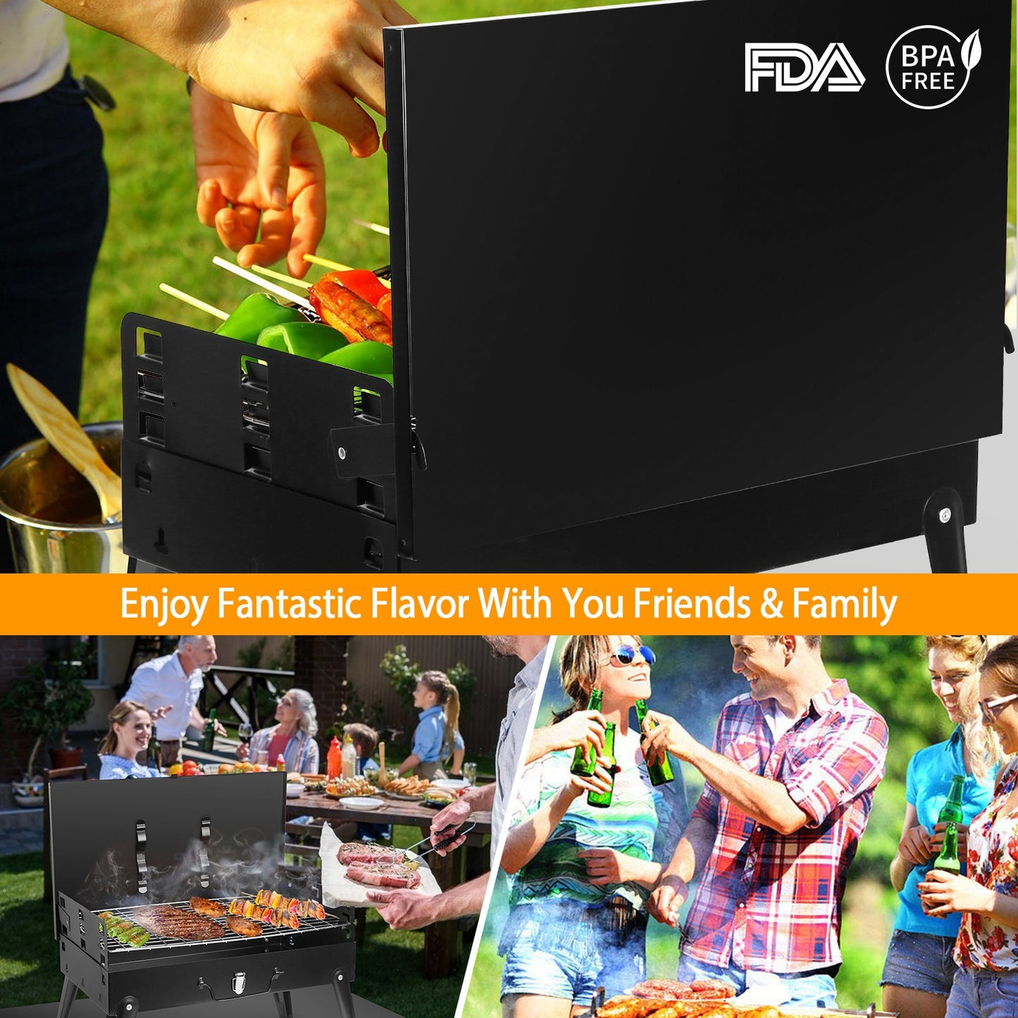 Portable Charcoal Grill - Foldable BBQ Suitcase Grill for Camping
