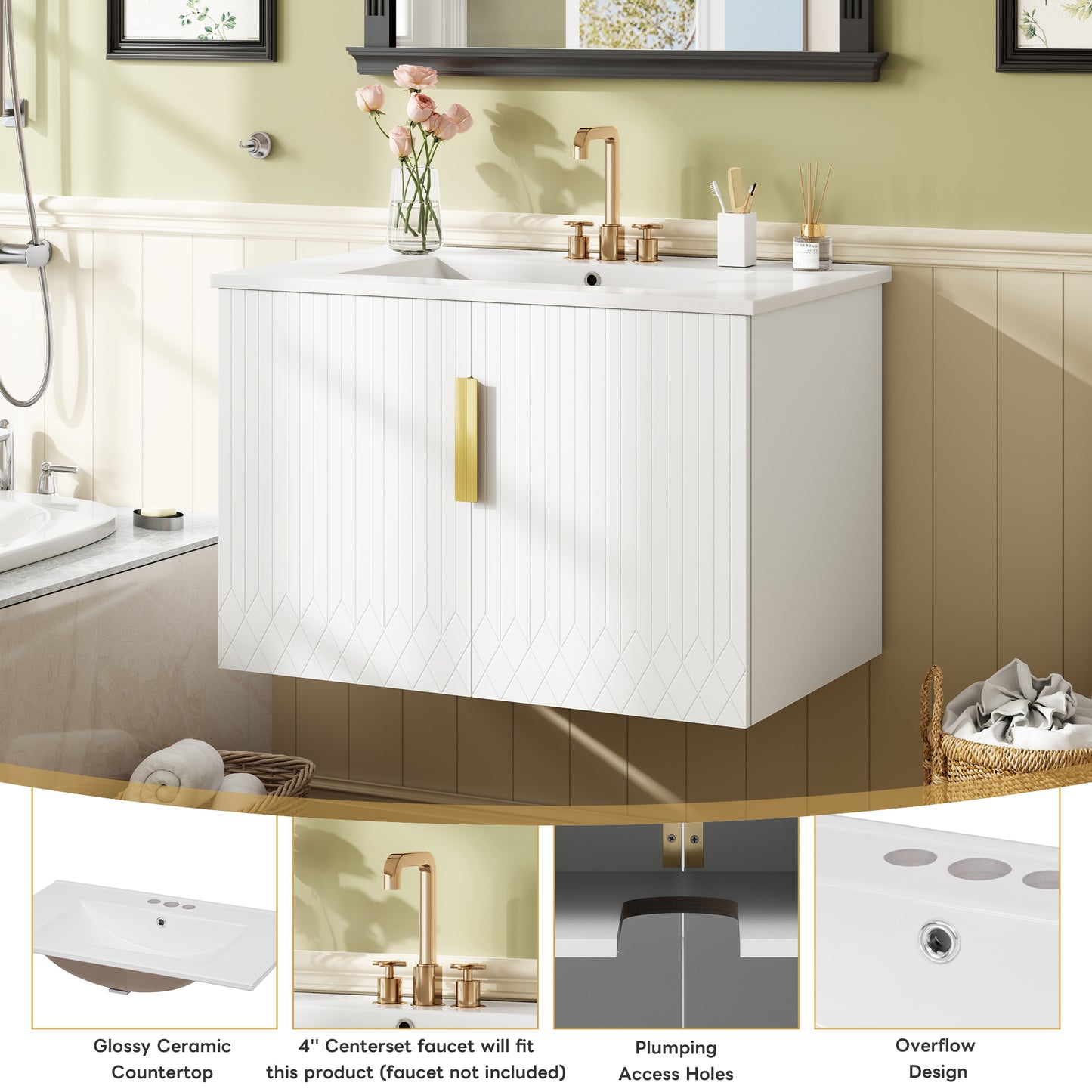30" Vintage Bathroom Vanity with Ceramic Sink and Storage Cabinet