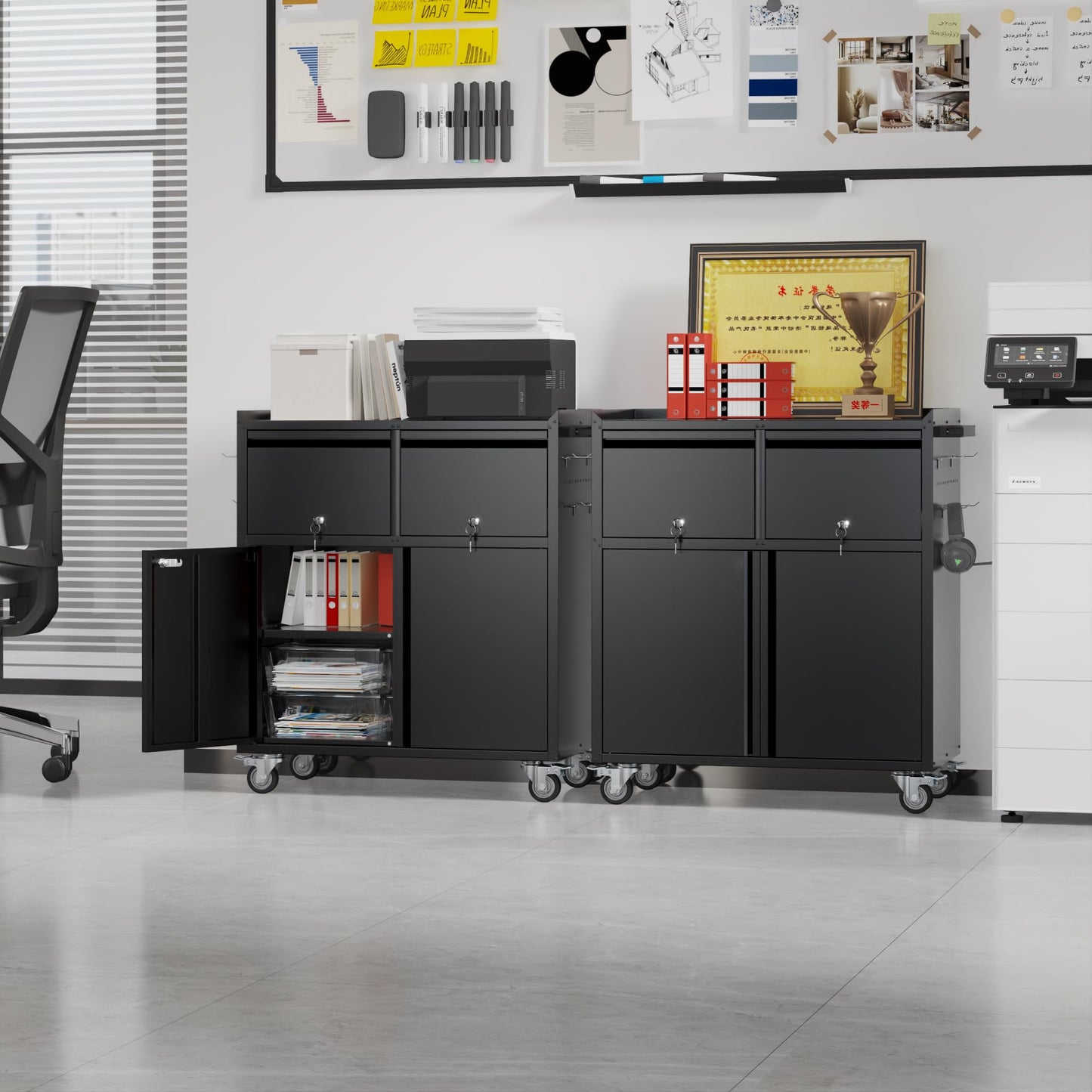 Aobabo Rolling Metal Storage Cabinet With Wheels, Heavy Duty Steel