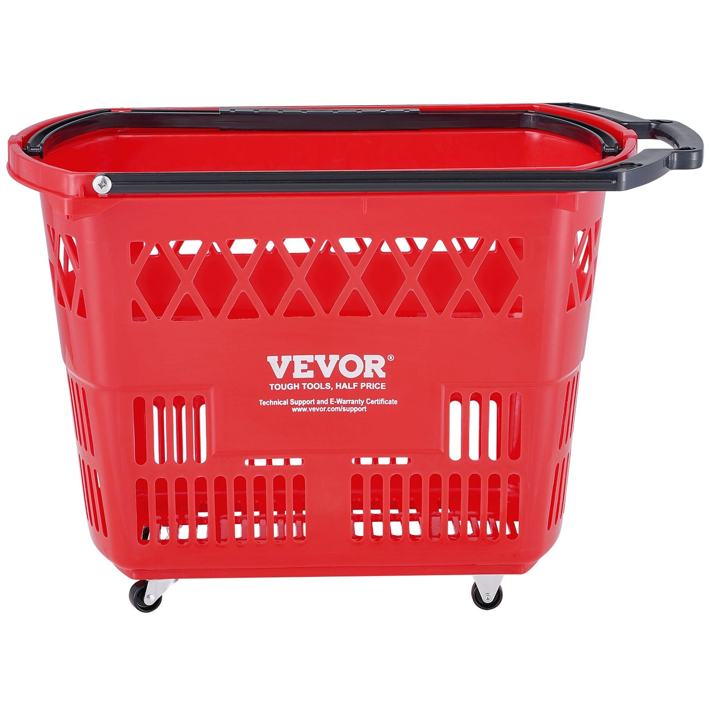 6PCS Large Capacity Plastic Shopping Trolley Baskets on Wheels - Red
