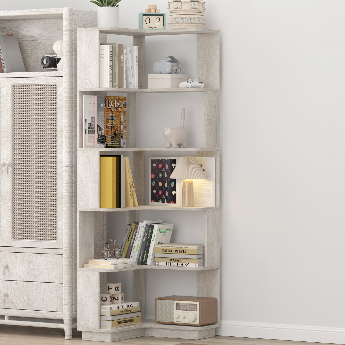 6 Tier Freestanding L-Shaped Corner Bookshelf For Living Room,
