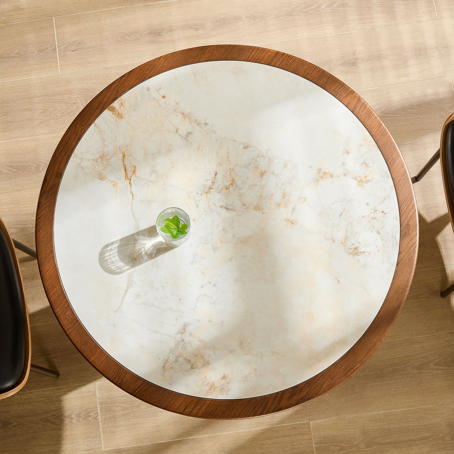 33-Inch Round Dining Table with Sintered Stone Top - Walnut