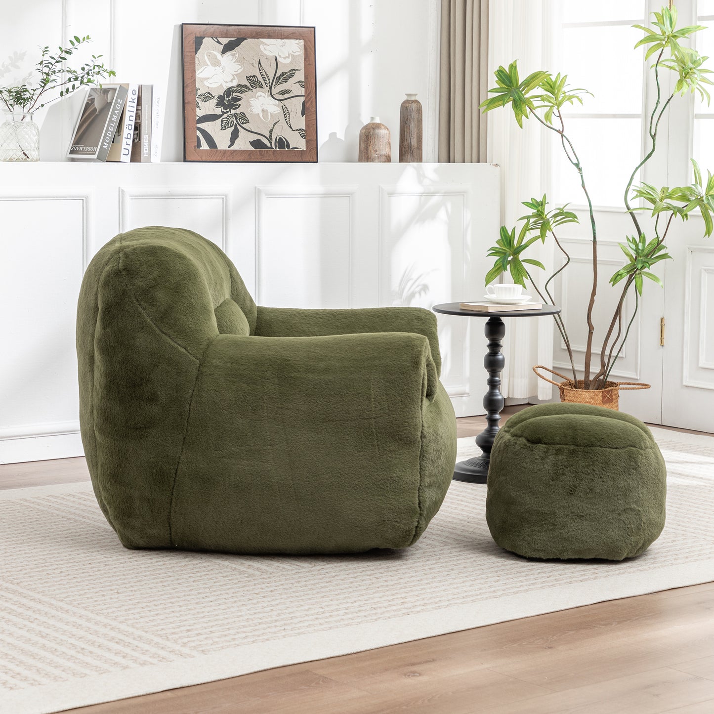 Bean Bag Chair, Comfy Sofa With Back Support, Footstool,Faux Fur