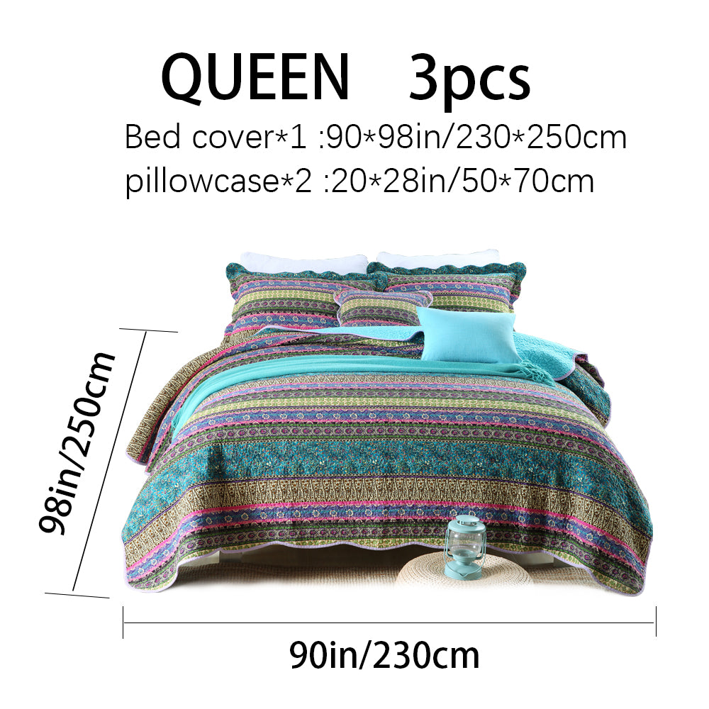Bohemian Reversible Cotton Quilt Bedspread Set - All Season Lightweight Bedding