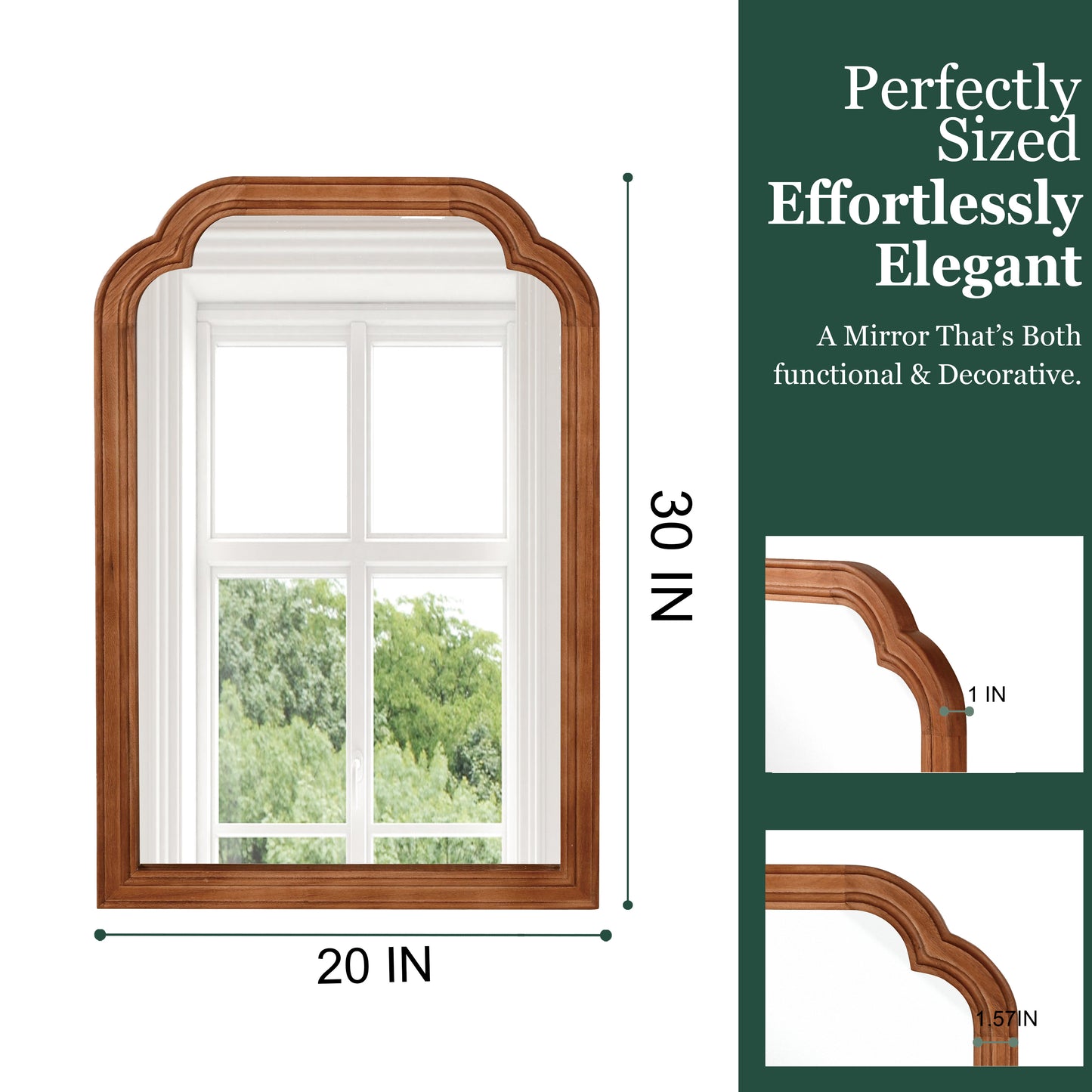 20" x 30" Yellow Brown Solid Wood Frame Decorative Mirror