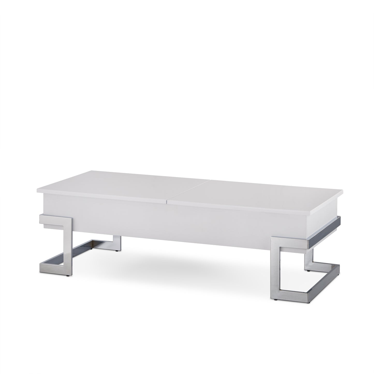 White High Gloss Coffee Table with Lift Top and Chrome Legs