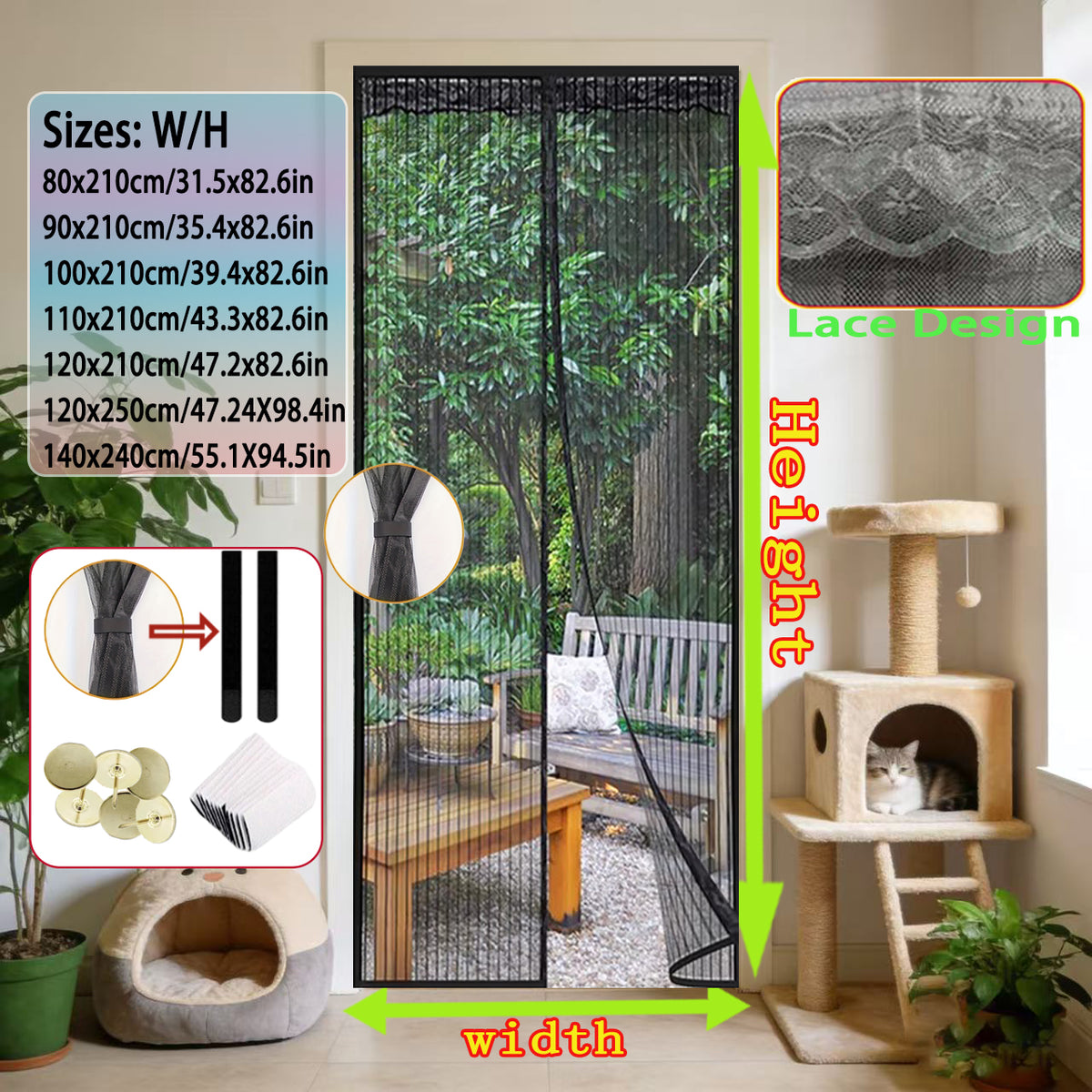 Magnetic Mosquito Door Curtain with Storage Strap, Breathable Screen for Home & Outdoor Use