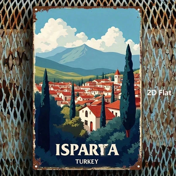 Vintage Turkish Isparta Landscape Metal Sign - 8x12 Inch Wall Art