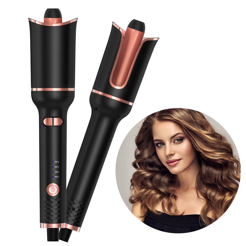 Automatic Wireless Curling Iron with Travel Case - Black Pink, US/EU/UK Plug