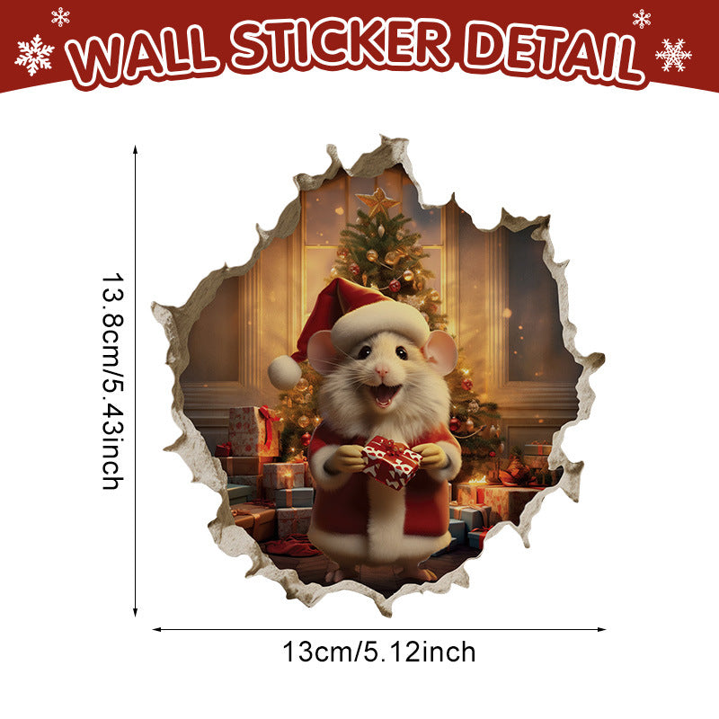 Christmas Cartoon Animal Mouse Hole Wall Sticker - Festive Decor for Home & Garden