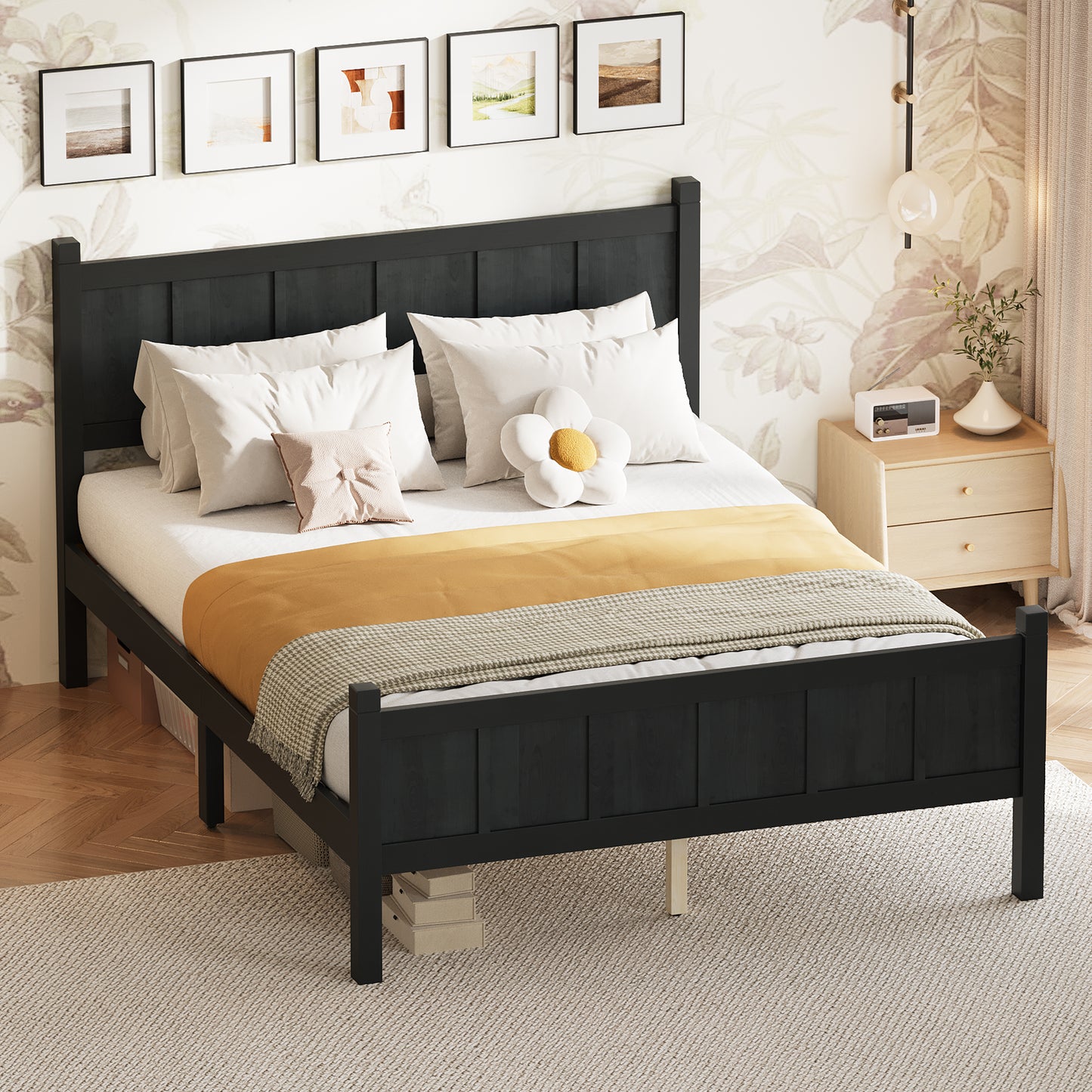 Full Size Flat Panel Bed With Headboard & Footboard, Minimalist